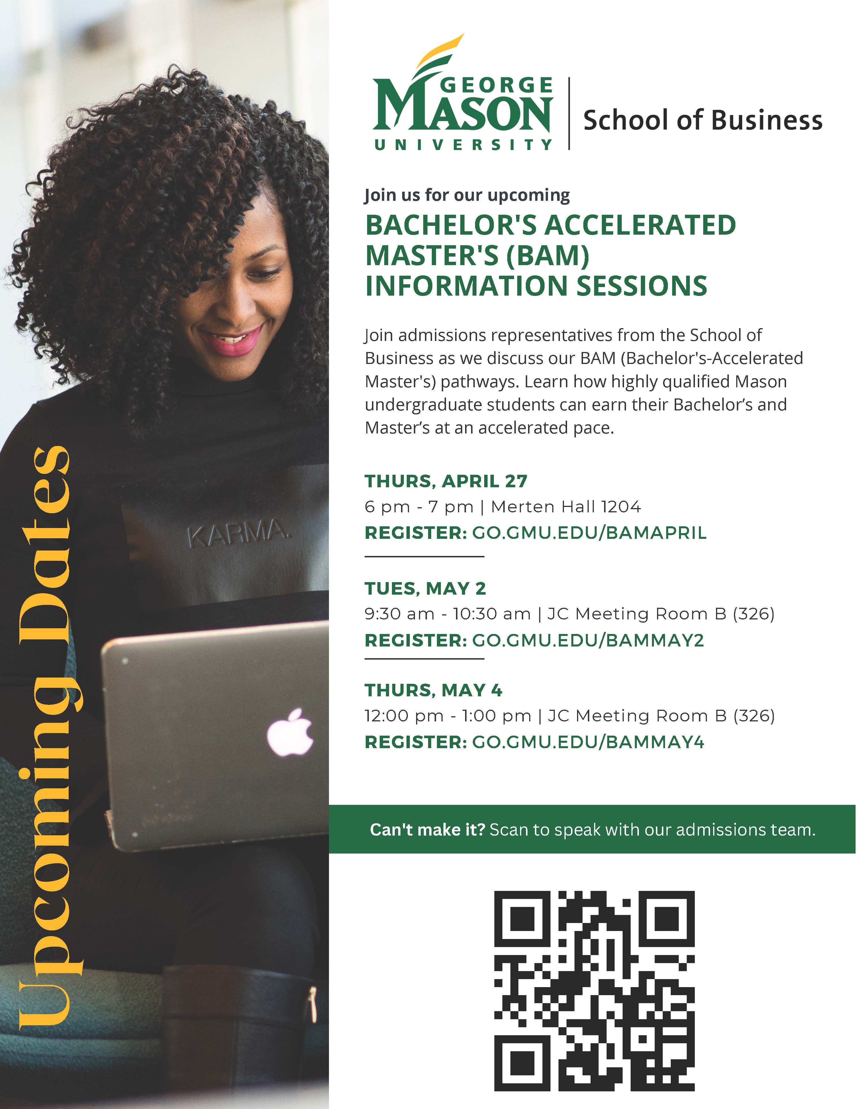 BAM Info Session - Bachelor's Accelerated Master's April 27, May 2, and May 4 - JC Room B