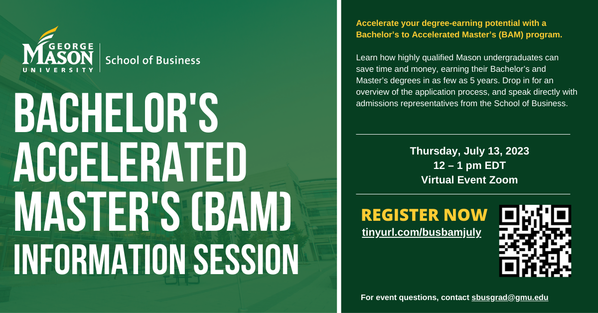 BAM (Bachelors Accelerated Masters) Info Session - via Zoom - July 13, 2023 from 12-1pm
